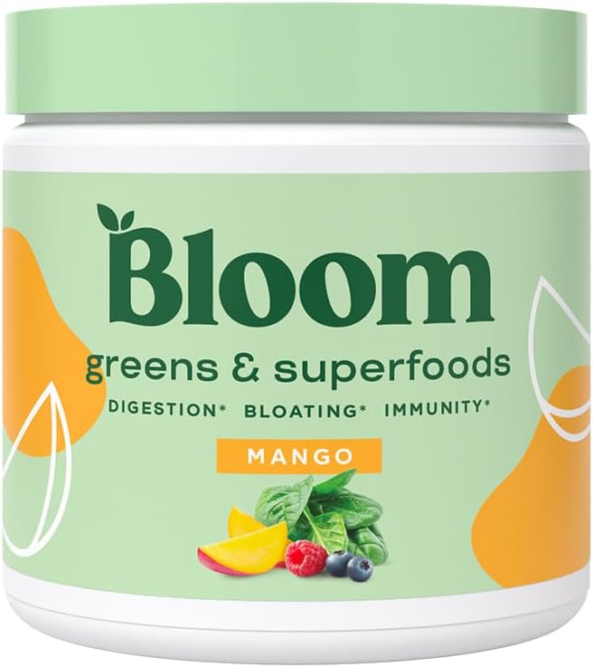 Bloom Nutrition Super Greens Powder Smoothie  Juice Mix - Probiotics for Digestive Health  Bloating Relief for Women, Digestive Enzymes with Superfoods Spirulina  Chlorella for Gut Health (Mango)