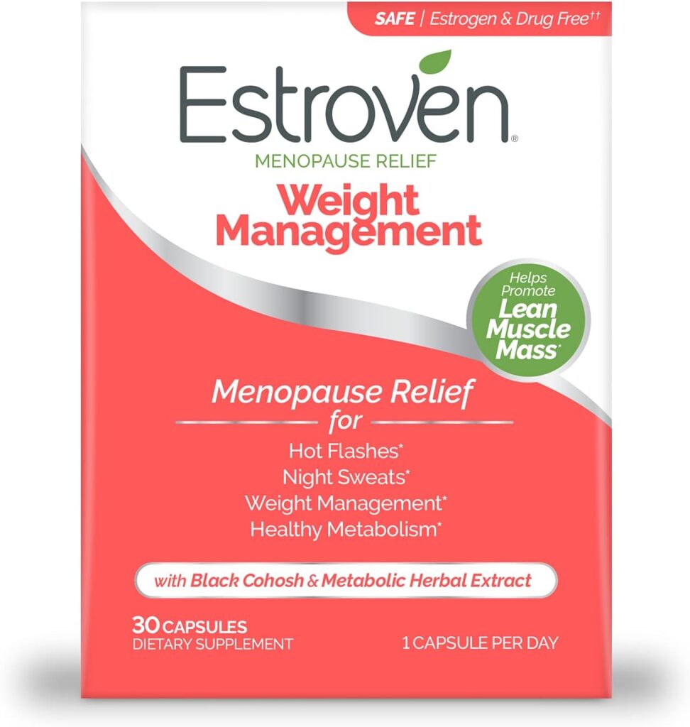 Estroven Weight Management for Menopause Relief - 30 Ct. - Clinically Proven Ingredients Help Manage Weight, Provide Night Sweats  Hot Flash Relief - Drug-Free  Gluten-Free Caplets