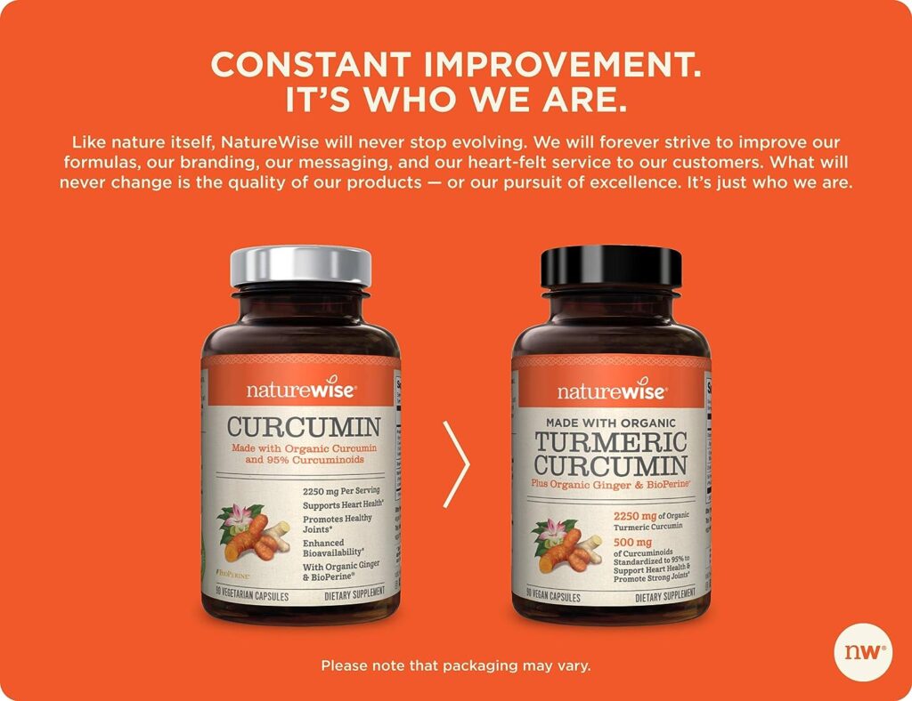 NatureWise Curcumin Turmeric 2250mg | 95% Curcuminoids  BioPerine Black Pepper Extract | Advanced Absorption for Cardiovascular Health Joint Support | Gluten Free Non-GMO [1 Month Supply - 90 Count]