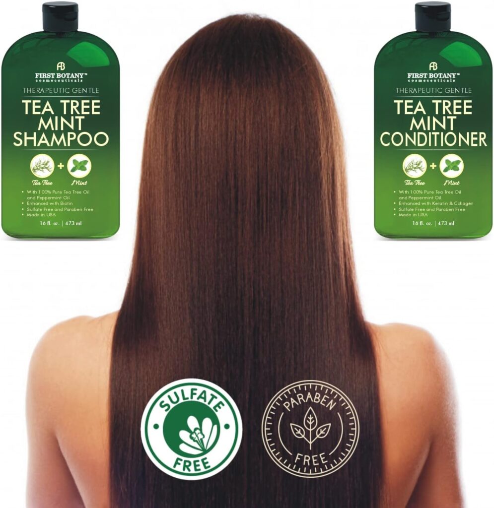 Tea Tree Mint Shampoo and Conditioner - contains Pure Tea Tree Oil  Peppermint Oil - Promotes Hair Growth, Fights Hair Loss  Dandruff, Lice  Itchy Scalp - Men  Women Sulfate Free -16 oz x 2