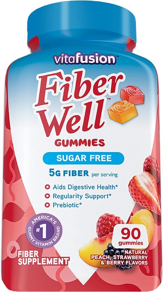 Vitafusion Fiber Well Sugar Free Fiber Supplement, Peach, Strawberry And Blackberry Flavored Supplements, 90 Count