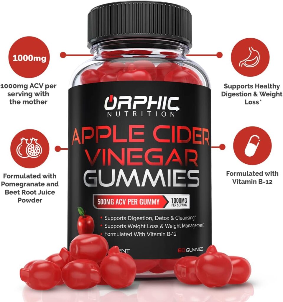 Apple Cider Vinegar Gummies - 1000mg -Formulated to Support Weight Loss Efforts, Normal Energy Levels  Gut Health* - Supports Digestion, Detox  Cleansing* - ACV Gummies W/VIT B12, Beetroot