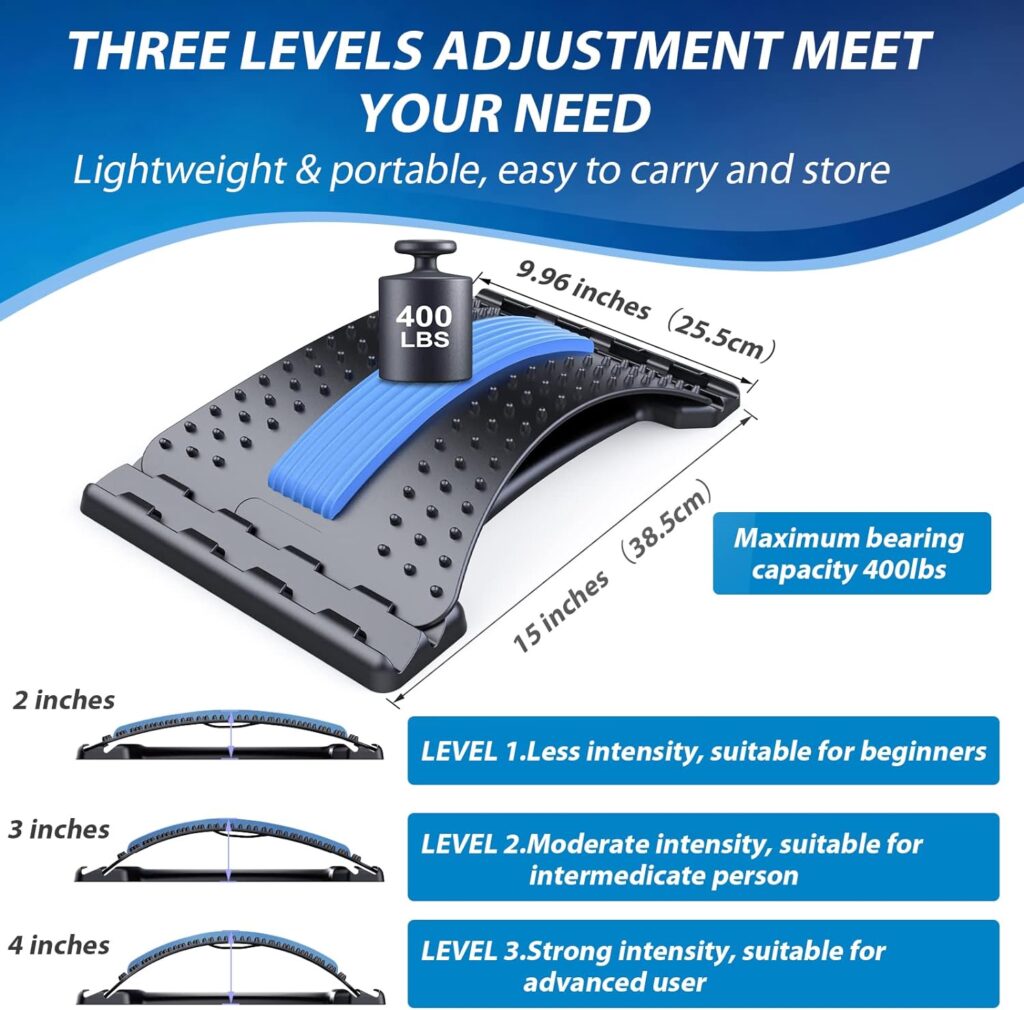 Back Stretcher for Lower Back Pain Relief, 3 Level Adjustable Lumbar Back Cracker Board, Back Cracking/Massager Device for Scoliosis, Spine Decompression, Upper  Lower Back Support