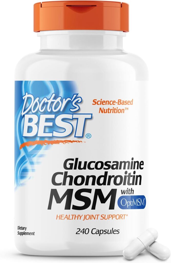 Doctors Best Glucosamine Chondroitin Msm with OptiMSM Capsules, Supports Healthy Joint Structure, Function  Comfort, Non-GMO, Gluten Free, Soy Free, 240 Count (Pack of 1)