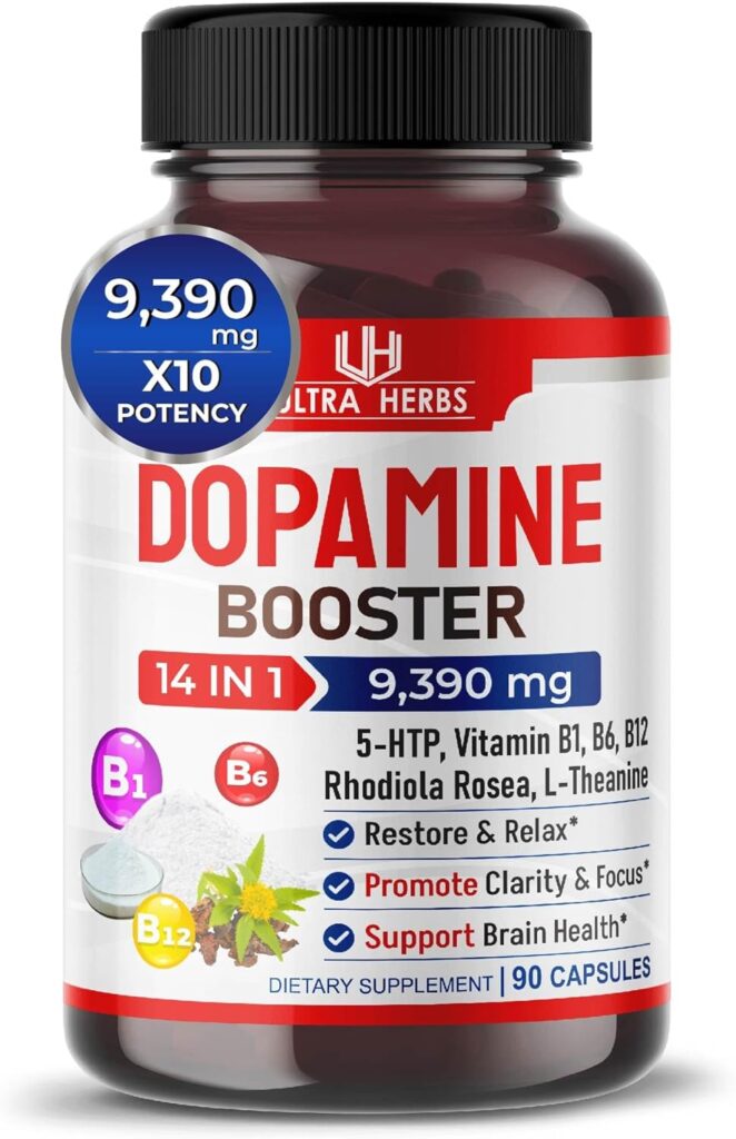 Dopamine Focus Supplement Ashwagandha 5000mg 5-HTP 50mg Rhodiola Rosea 2000mg St. Johns Wort 2000mg - Increase Memory Clarity Focus Restore Relax with VIT B1, B6, B12, L-Theanine