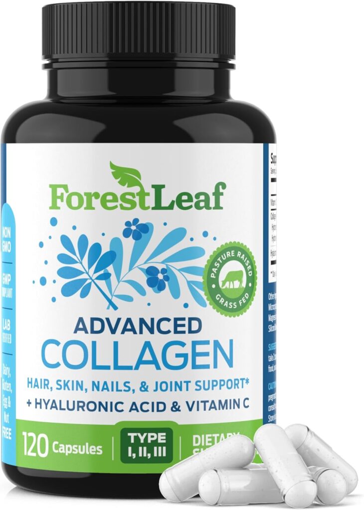 ForestLeaf Multi Collagen Pills with Hyaluronic Acid + Vitamin C | Hydrolyzed Collagen Supplements for Women or Men | Multi Collagen Capsules Peptides for Skin, Wrinkles, Weight Loss, 120 Capsules