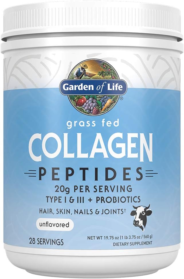 Garden of Life Grass Fed Collagen Peptides Powder – Unflavored Collagen Powder for Women Men Hair Skin Nails Joints, Hydrolyzed Collagen Protein Supplements, Post Workout, Paleo  Keto, 28 Servings.