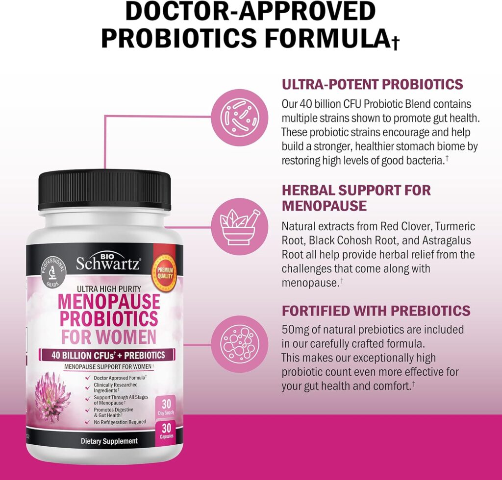 Menopause Support Probiotics for Women - Natural Menopause Relief for Hot Flashes Night Sweats Mood Swings and Hormone Balance - Menopause Supplements for Women with Astragalus - 30 Count 30 Servings