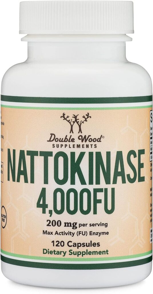 Nattokinase Supplement 4,000 FU Servings, 120 Capsules (Derived from Japanese Natto) Systemic Enzymes for Overall and Circulatory Support (Manufactured in The USA) by Double Wood