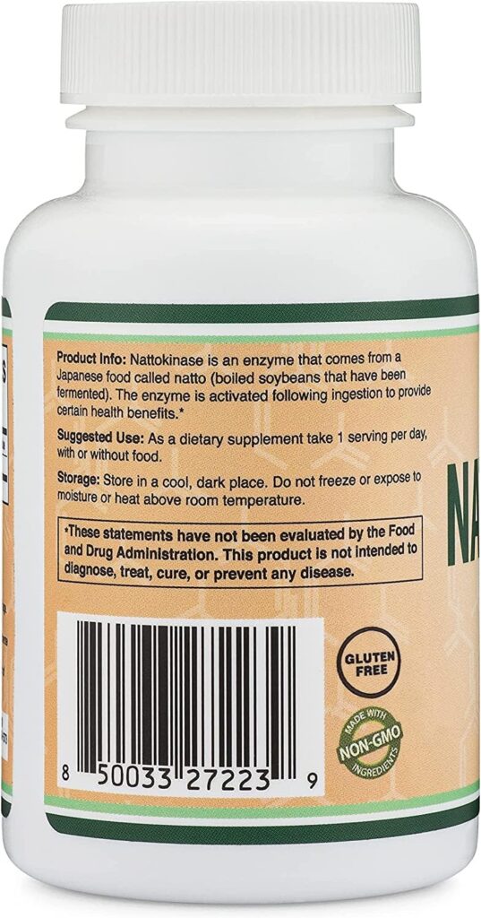 Nattokinase Supplement 4,000 FU Servings, 120 Capsules (Derived from Japanese Natto) Systemic Enzymes for Overall and Circulatory Support (Manufactured in The USA) by Double Wood