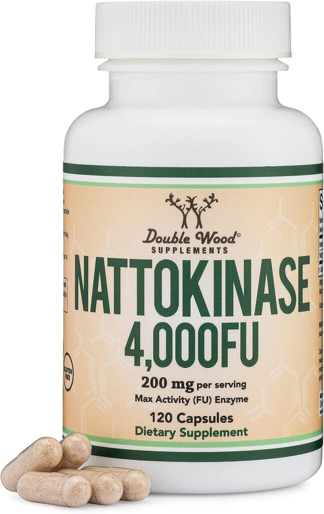 Nattokinase Supplement 4,000 FU Servings, 120 Capsules (Derived from Japanese Natto) Systemic Enzymes for Overall and Circulatory Support (Manufactured in The USA) by Double Wood