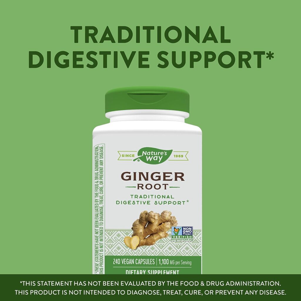 Natures Way Ginger Root, Traditional Digestive Support*, 1,100 mg, 240 Vegan Capsules