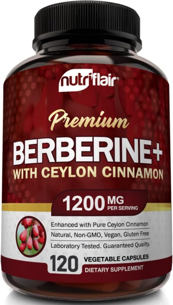 NutriFlair Premium Berberine HCL 1200mg, 120 Capsules - Plus Pure True Ceylon Cinnamon, Berberine HCI Root Supplements Pills - Supports Glucose Metabolism, Immune System, Healthy Weight Management