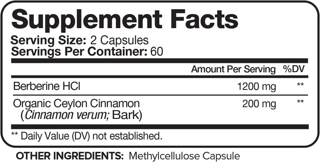 Nutrivein Premium Berberine HCL 1200mg Plus Organic Ceylon Cinnamon - 120 Capsules - Supports Glucose Metabolism, Immune System, Weight Management - Berberine HCI Supplement