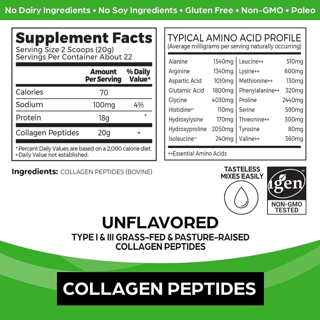 Orgain Hydrolyzed Collagen Powder, 20g Grass Fed Collagen Peptides, Unflavored - Hair, Skin, Nail,  Joint Support Supplement, Paleo  Keto, Non GMO, Type 1 and 3 Collagen - 1lb (Packaging May Vary)