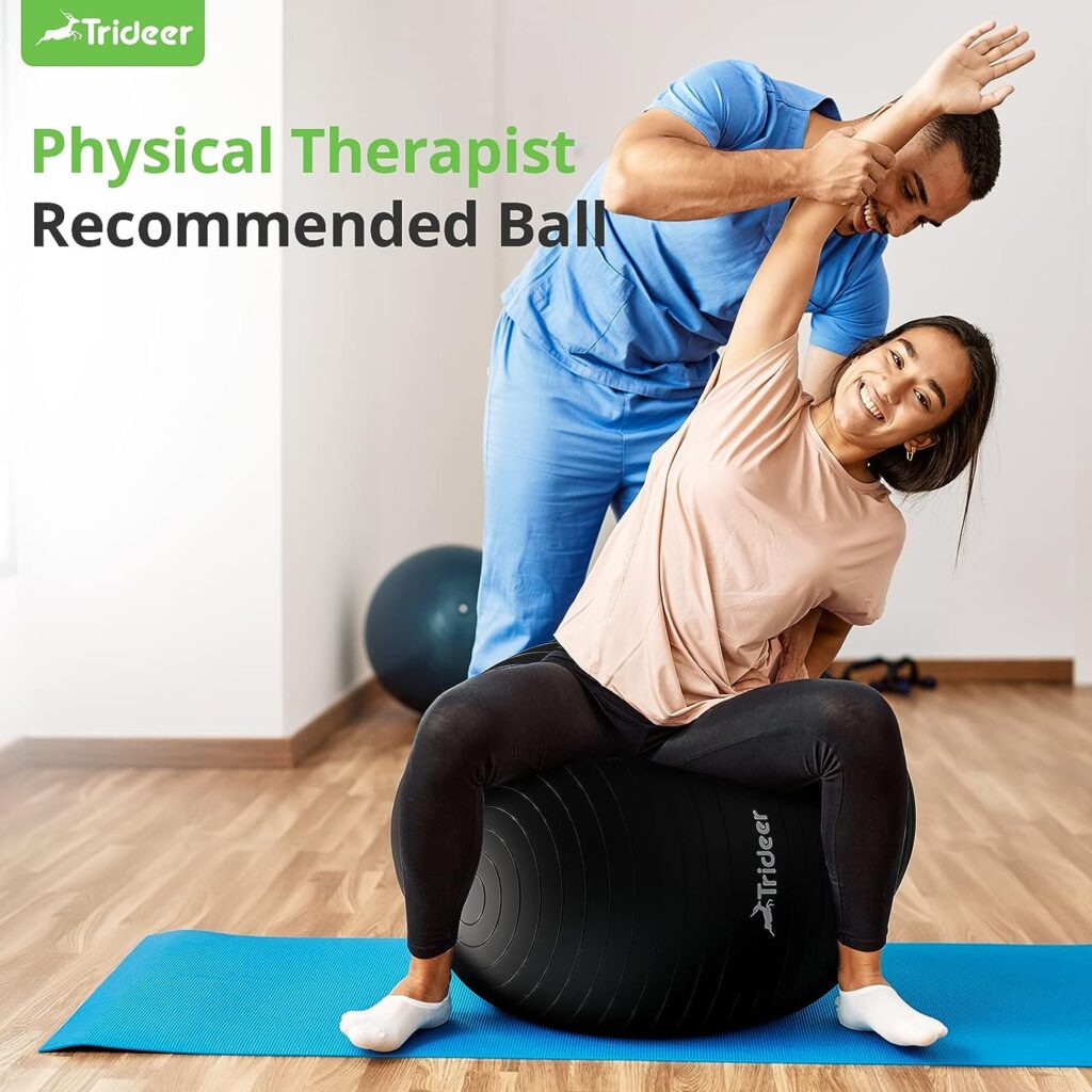 Trideer Extra Thick Yoga Ball Exercise Ball, 5 Sizes Ball Chair, Heavy Duty Swiss Ball for Balance, Stability, Pregnancy, Physical Therapy, Quick Pump Included