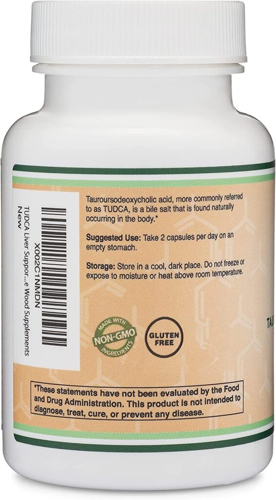 TUDCA Bile Salts Liver Support Supplement, 500mg Servings, Liver and Gallbladder Cleanse Supplement (60 Capsules, 250mg) Genuine Bile Acid TUDCA with Strong Bitter Taste by Double Wood