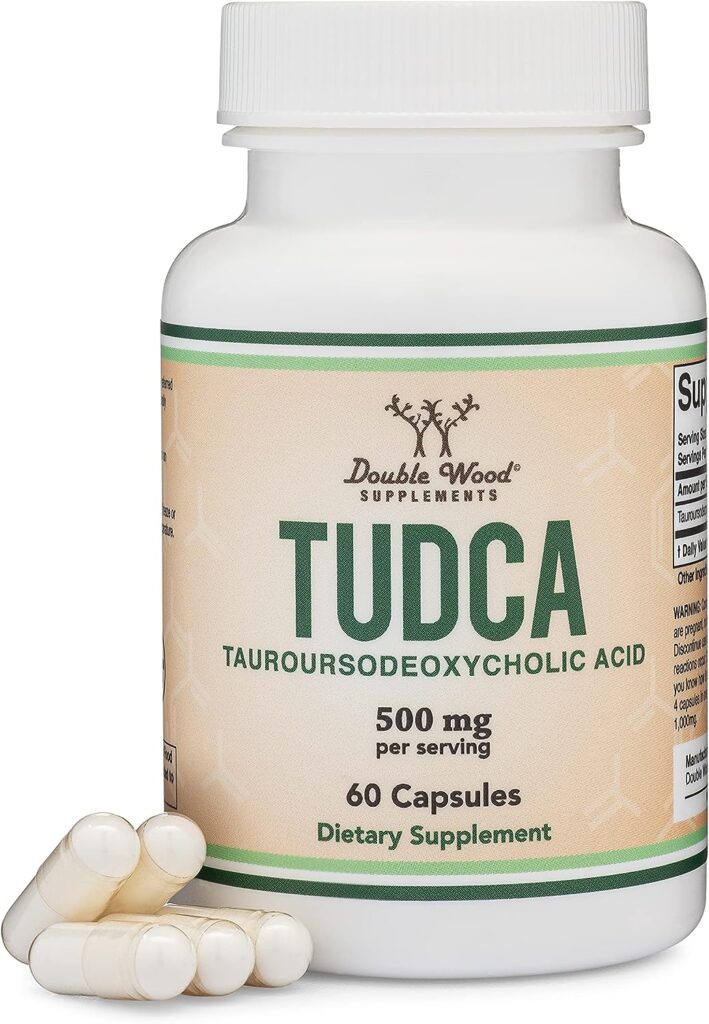 TUDCA Bile Salts Liver Support Supplement, 500mg Servings, Liver and Gallbladder Cleanse Supplement (60 Capsules, 250mg) Genuine Bile Acid TUDCA with Strong Bitter Taste by Double Wood