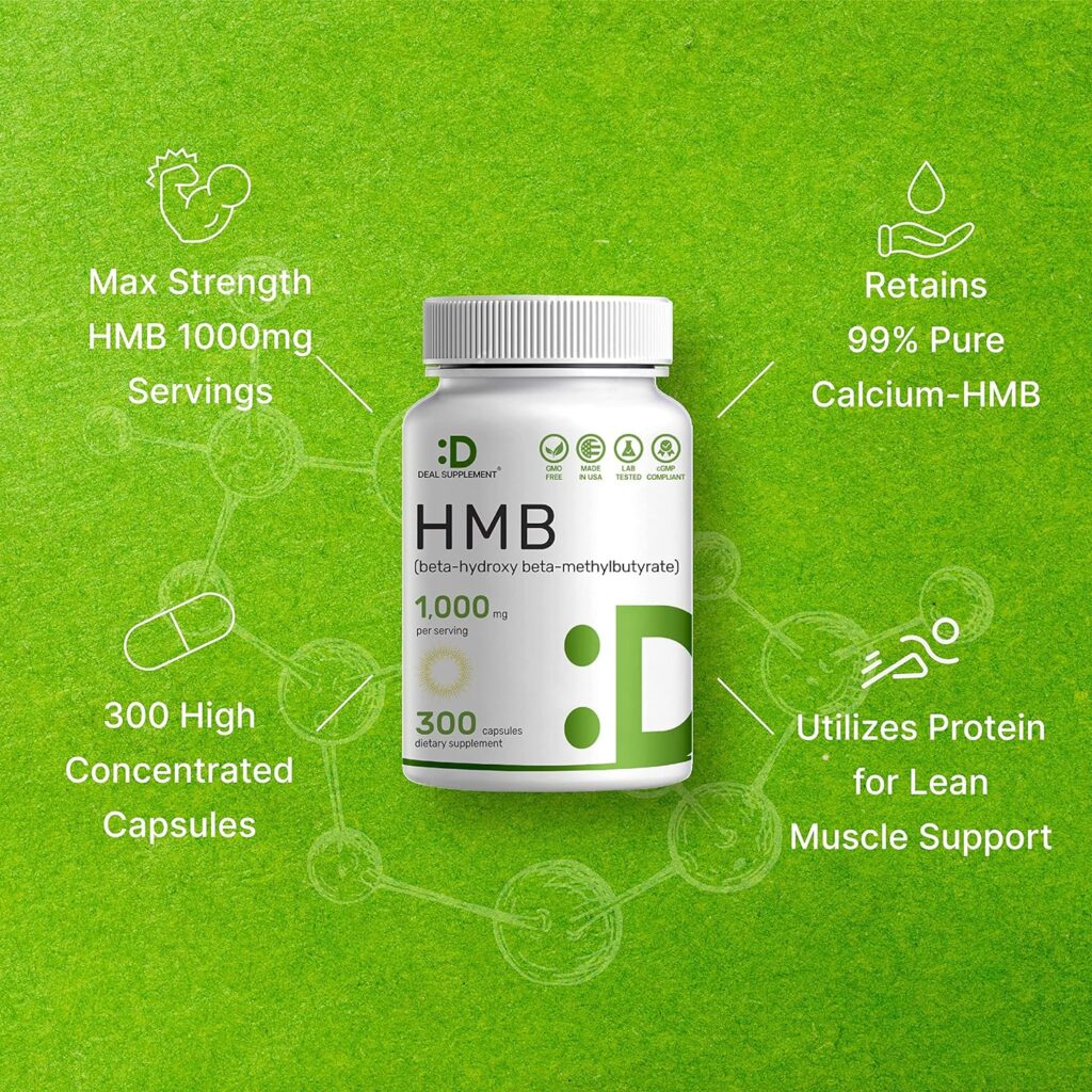 Ultra Strength HMB Supplements 1000mg Per Serving, 300 Capsules | Third Party Tested | Supports Muscle Growth, Retention  Lean Muscle Mass | Fast Workout Recovery