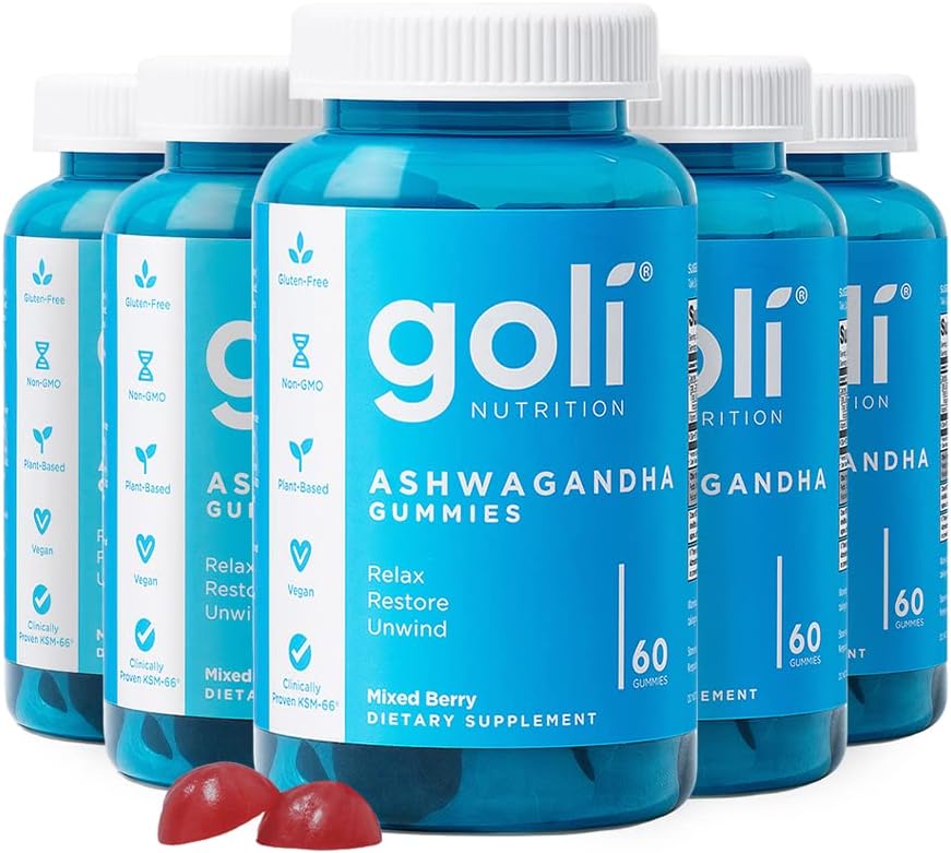 Goli Ashwagandha  Vitamin D Gummy - 60 Count - Mixed Berry, KSM-66, Vegan, Plant Based, Non-GMO, Gluten-Free  Gelatin Free Relax. Restore. Unwind, Pack of 1