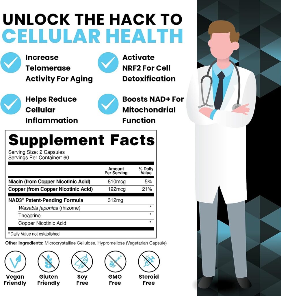 HPN Supplements NAD3 NAD+ Booster | Value Size 2 Month Supply | Clinically Proven  Independently Tested - Metabolic Repair | 311 mg per Serving - 120 Capsules