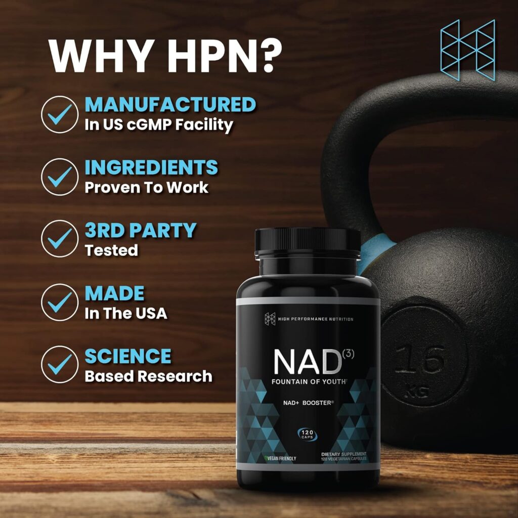 HPN Supplements NAD3 NAD+ Booster | Value Size 2 Month Supply | Clinically Proven  Independently Tested - Metabolic Repair | 311 mg per Serving - 120 Capsules