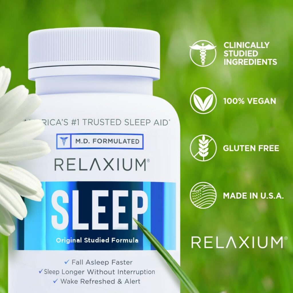 Relaxium Sleep Aid, 30-Day Supply, Non-Habit Forming, Sleep Supplement for Longer Sleep  Stress Relief, Drug-Free, with Magnesium, Melatonin, GABA, Chamomile,  Valerian (60 Vegan Capsules)