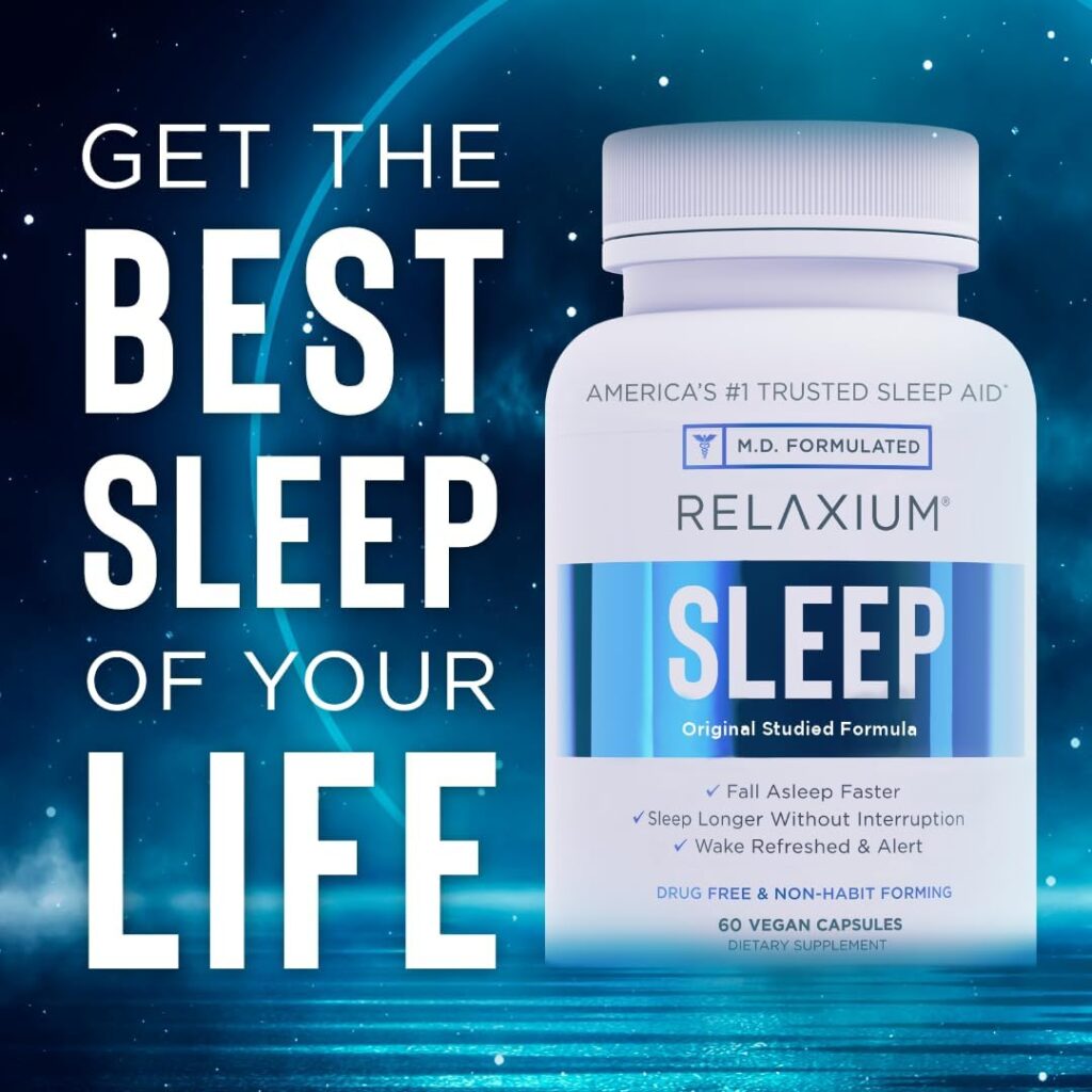 Relaxium Sleep Aid, 30-Day Supply, Non-Habit Forming, Sleep Supplement for Longer Sleep  Stress Relief, Drug-Free, with Magnesium, Melatonin, GABA, Chamomile,  Valerian (60 Vegan Capsules)